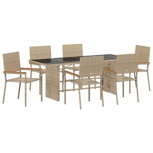 vidaXL Ensemble de salle à manger pour jardin 7 Pièces Beige polyrotin