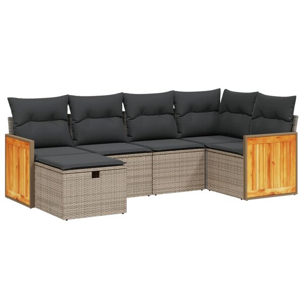 vidaXL Salon de jardin 6 Pièces avec coussins gris résine tressée