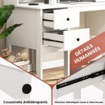 Bureau de 120 cm avec prises de courant bureau d'écriture avec 5 compartiments et 2 tiroirs de rangement ports usb station de travail blanc 20_0007991