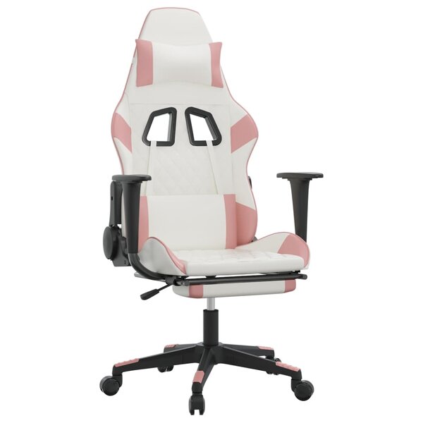 vidaXL Chaise de jeu avec repose-pied Blanc et rose Similicuir