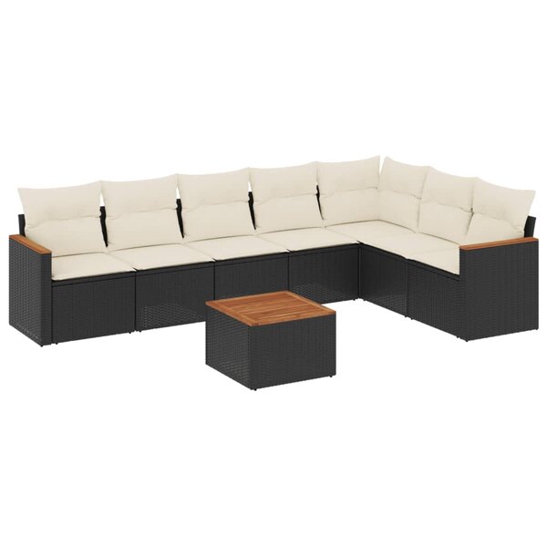 vidaXL Salon de jardin 8 Pièces avec coussins noir résine tressée