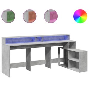 vidaXL Bureau et lumières LED gris béton 200x104x91cm bois ingénierie