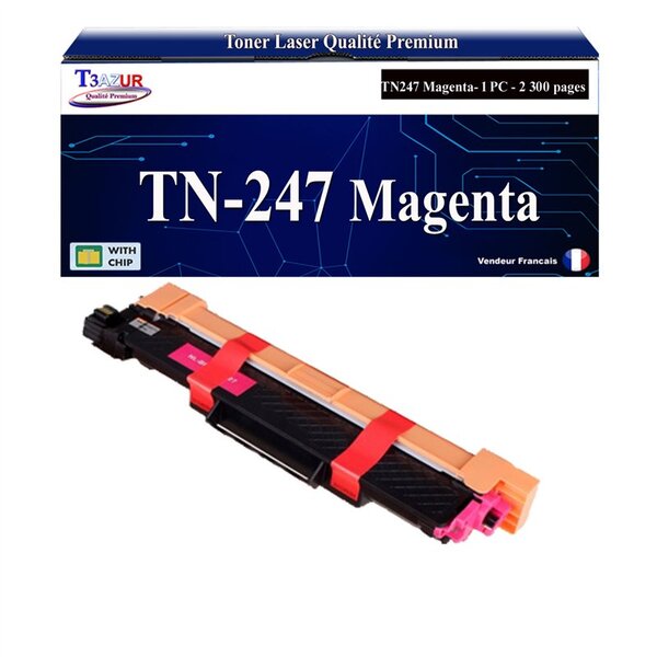 T3AZUR - Toner compatible avec Brother TN247 Magenta  pour Brother HL-L3210CW  HL-L3230CDW Noire - 3 000 pages - T3AZUR