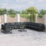 vidaXL Ensemble de canapé de jardin avec coussin 11 Pièces Noir Aluminium