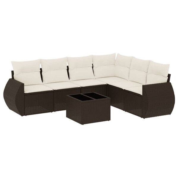 vidaXL Salon de jardin avec coussins 7 Pièces marron résine tressée