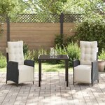 vidaXL Ensemble de salle à manger pour jardin 3 Pièces Noir Poly rotin