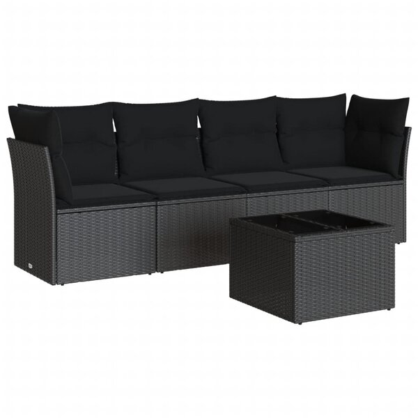 vidaXL Salon de jardin 5 Pièces avec coussins noir résine tressée