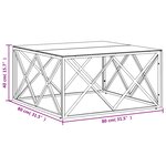 vidaXL Table basse argenté 80x80x40 cm acier inoxydable et verre