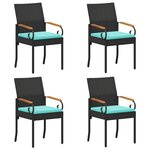 vidaXL Chaises de jardin 4 Pièces Noir et turquoise Poly Rattan et Acacia