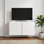 vidaXL Meuble TV mural Montage mural Blanc brillant 59 5 x 41 x 30 cm
