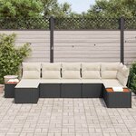 vidaXL Ensemble de canapé de jardin avec coussin 7 Pièces Noir polyrotin