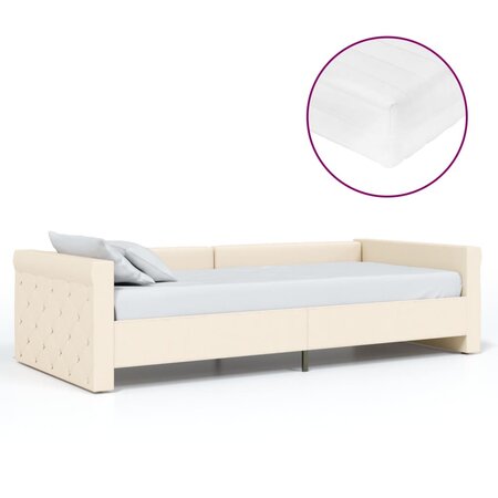 vidaXL Lit avec matelas et éclairage USB Crème Tissu 90x200 cm