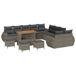 Set de 14 pièces de canapé de jardin avec coussins Gris Rotin Poly Acacia