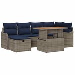 vidaXL Ensemble de canapé de jardin avec coussin 7 Pièces Gris Poly rotin