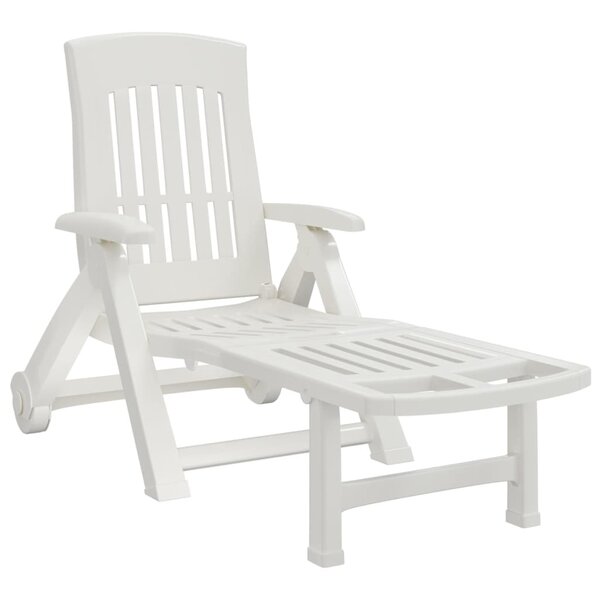 vidaXL Chaise longue pliable avec roues blanc PP
