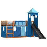 vidaXL Lit superposé avec toboggan et rideaux bleu 90x200 cm