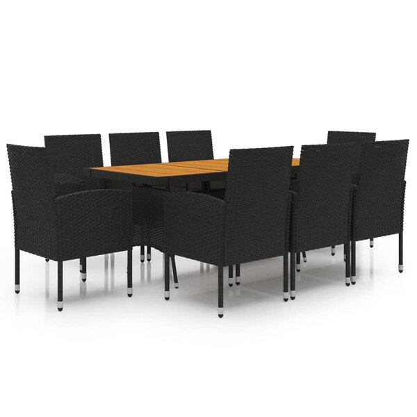 vidaXL Mobilier à dîner d'extérieur 9 Pièces Résine tressée Noir