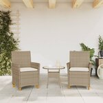 vidaXL Chaises de jardin coussins lot de 2 beige résine tressée bois