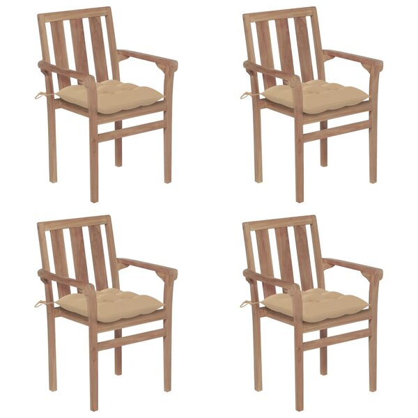 vidaXL Chaises de jardin empilables avec coussins lot de 4 Teck solide