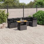 vidaXL Salon de jardin 7 Pièces avec coussins noir résine tressée