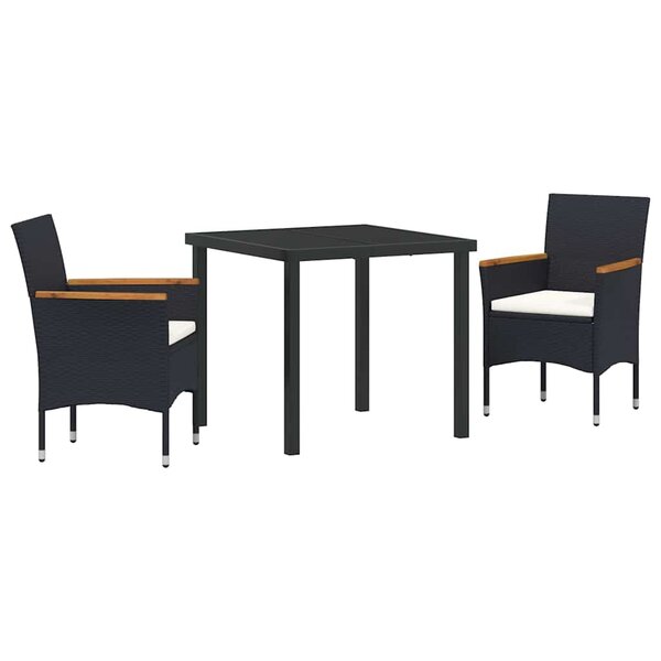 vidaXL Ensemble de salle à manger pour jardin 3 Pièces Noir Poly rotin