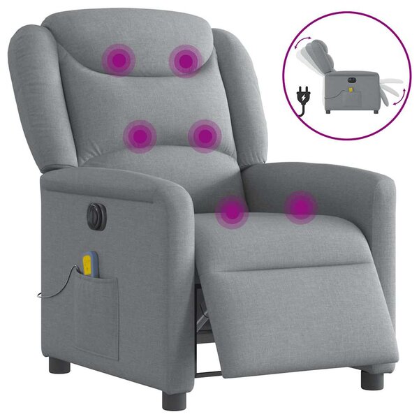 vidaXL Fauteuil de massage inclinable électrique gris clair tissu