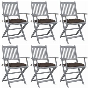 vidaXL Chaises pliables d'extérieur lot de 6 et coussins Bois d'acacia