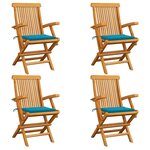 vidaXL Chaises de jardin et coussins bleu lot de 4 Bois de teck massif