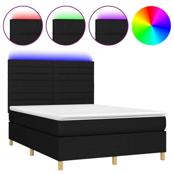 vidaXL Sommier à lattes de lit et matelas et LED Noir 140x200 cm Tissu