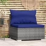 Vidaxl canapé central de jardin avec coussins gris résine tressée