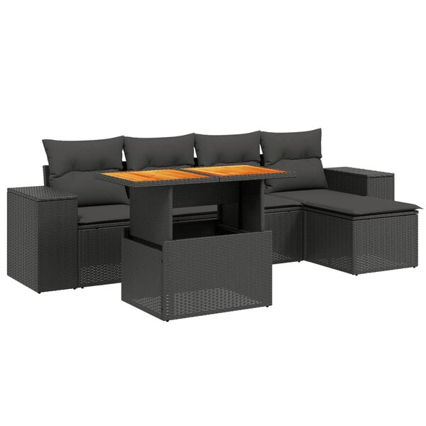 vidaXL Salon de jardin 6 Pièces avec coussins noir résine tressée