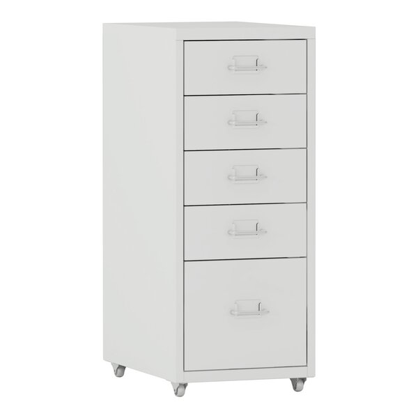 Caisson de bureau meuble de rangement pour documents dossiers fournitures de bureau à roulettes avec 5 tiroirs 69 x 28 x 41 cm blanc 03_0006328