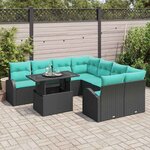 vidaXL Ensemble de canapé de jardin 9 Pièces Noir Poly Rattan