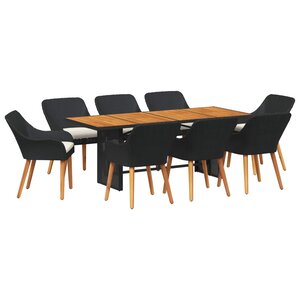 vidaXL Ensemble de salle à manger pour jardin 9 Pièces Noir polyrotin