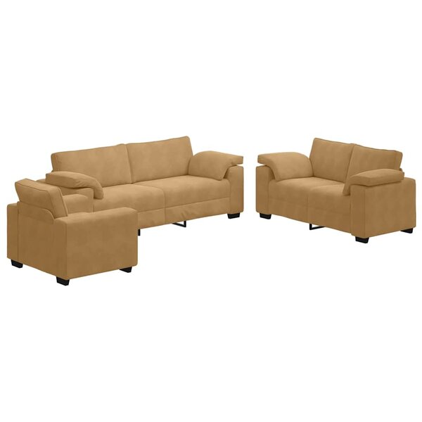 vidaXL Ensemble de canapés 3 Pièces avec coussins Marron Velours