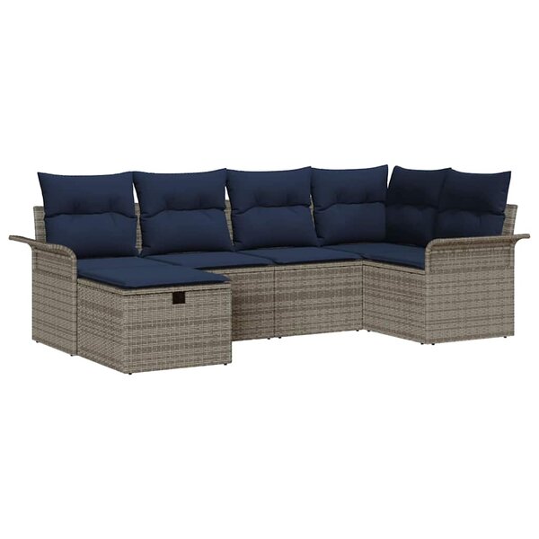 vidaXL Ensemble de canapé de jardin 6 Pièces Gris et marine polyrotin