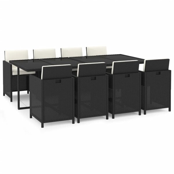 vidaXL Ensemble à manger de jardin coussins 9Pièces Résine tressée Noir
