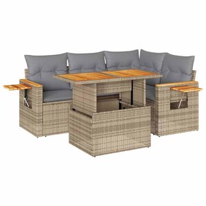 vidaXL Salon de jardin avec coussins 5 Pièces beige résine tressée acacia