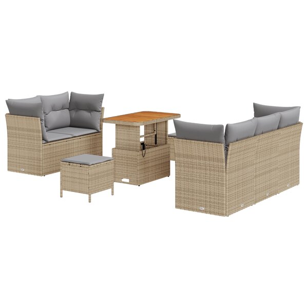 vidaXL Ensemble de canapés de jardin 8 pièces avec coussins beige en poly rattan et acacia.