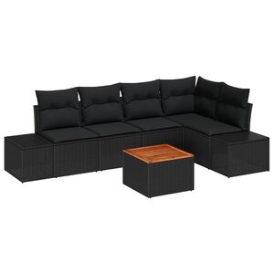 vidaXL Ensemble de canapé de jardin avec coussin 6 Pièces Noir polyrotin