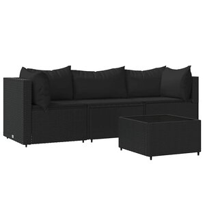 vidaXL Salon de jardin 4 Pièces avec coussins Noir Résine tressée