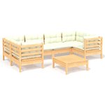 vidaXL Salon de jardin 7 Pièces avec coussins crème bois de pin