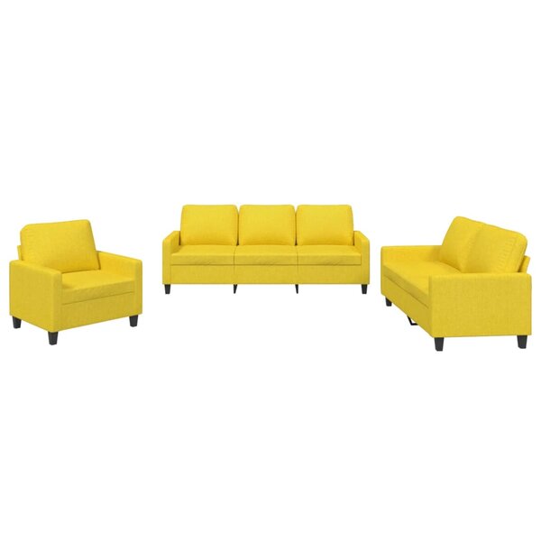 vidaXL Ensemble de canapés 3 Pièces avec coussins Jaune clair Tissu