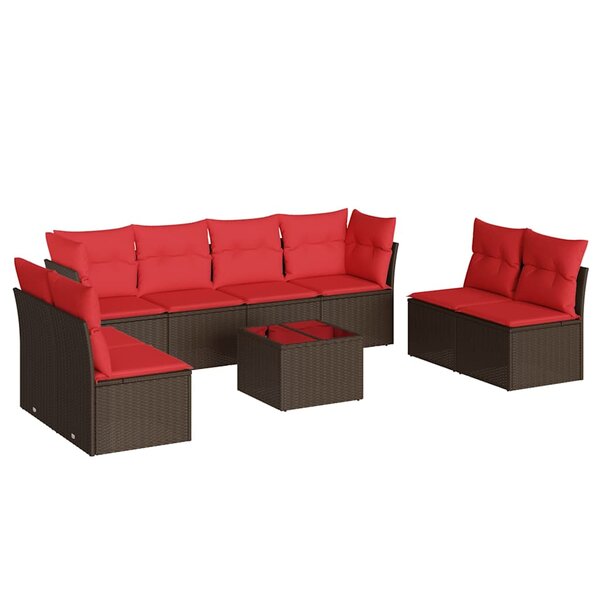 vidaXL Salon de jardin avec coussins 9 Pièces marron résine tressée