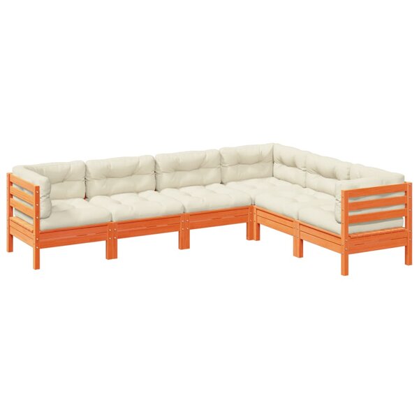 vidaXL Salon de jardin 6 Pièces avec coussins cire marron bois pin massif