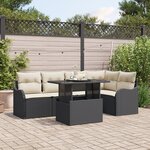 Ensemble de canapé de jardin 6 pièces avec coussins en rotin poly noir