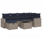 vidaXL Salon de jardin 7 Pièces avec coussins gris résine tressée