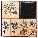 Tampons fleurs - 7 fleurs effet dessin - encre noire