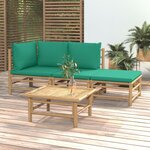 vidaXL Salon de jardin 4 Pièces avec coussins vert bambou