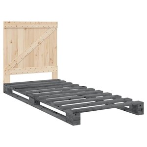 vidaXL Cadre de lit avec tête de lit gris 90x200 cm bois de pin massif
